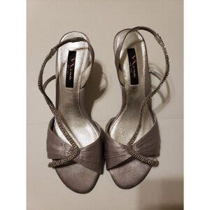 Nina New York asymmetrical rhinestone, almond toe slingback sandal heel size 10M
